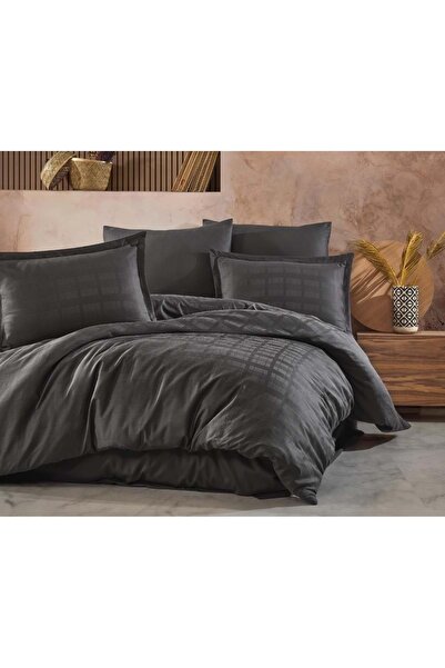Clasy Double Striped Satin Duvet Cover Set Marsela Anthracite