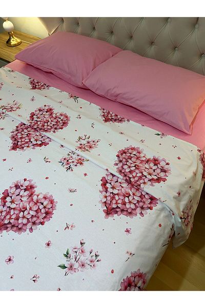 Zeren Home 100% βαμβακερό σετ διπλής παπλωματοθήκης με σχέδιο καρδιάς 4 τεμαχίων