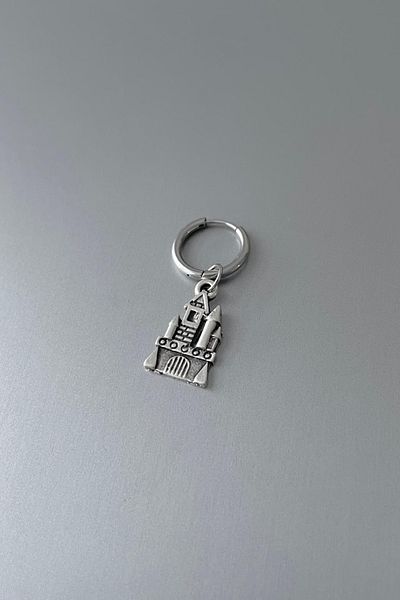 Jaida Moda Unisex Silver Castle Figure Halloween Concept Steel Hoop Earrings
