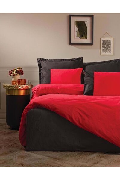 Cotton Box Plain Single Duvet Cover Set Red Black