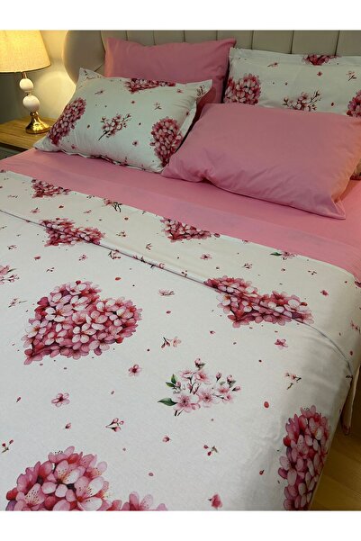 Zeren Home 100% Cotton Two Sided Use Heart Patterned Double Duvet Cover Set 6 Pieces