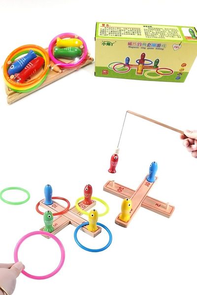Hyd Educational Wooden Toy Magnetic Wooden Ring Passing and Fishing Game