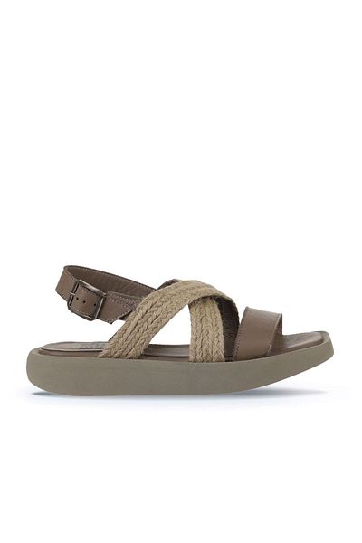 Bueno Shoes Sandale de damă din piele de paie gri - 01wy1011