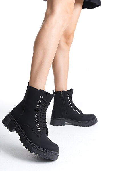 Zlato Γυναικείες μαύρες μπότες με δαντέλα και αντιολισθητική σόλα με φερμουάρ