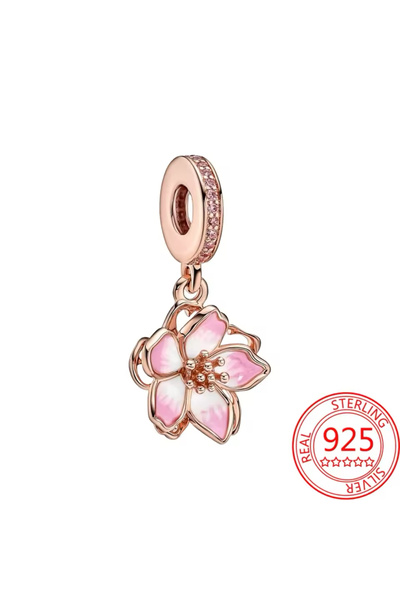 POSEİDONS JEWELLERY Pembe Gümüş Kiraz Çiçeği Sallantılı Gümüş Charm