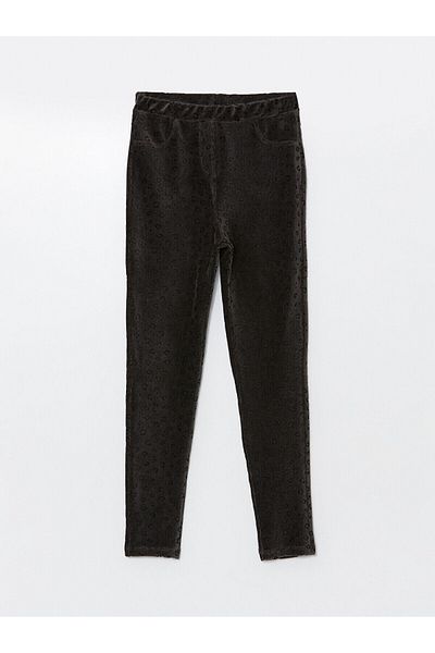 LC Waikiki Lcw Kids Black Printed 2 Elastic Waist Velvet Girls' Leggings