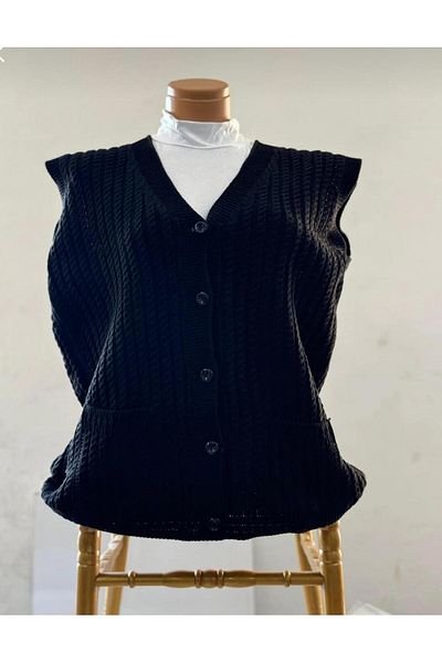 EM&FA TEKSTİL Thick Knitted Hairbraid Model Pocket Knitwear Mother Vest