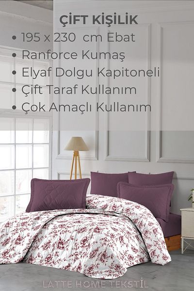 LATTE TEKSTİL Double Quilted Bedspread - Flat White, Multi-Purpose, 195X230Cm