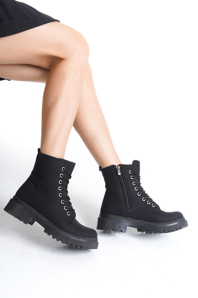 Zlato Γυναικείες μαύρες μπότες με δαντέλα και αντιολισθητική σόλα με φερμουάρ