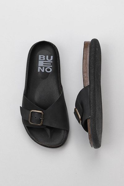 Bueno Shoes Papuci plati din nubuc negru pentru femei - 01ws11003