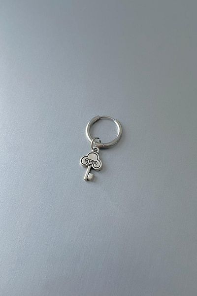 Jaida Moda Unisex Silver Key Figured Steel Hoop Earrings