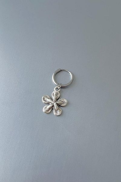 Jaida Moda Unisex Silver Daisy Figured Steel Hoop Earrings