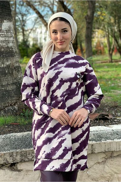 Moda Rosa 25K4164 - Purple - Pullu Scuba Tunic
