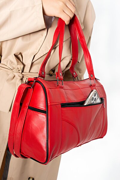 Erzeno Hakiki Deri Çok Bölmeli Lüks Kadın El Çapraz Ve Omuz Çantası