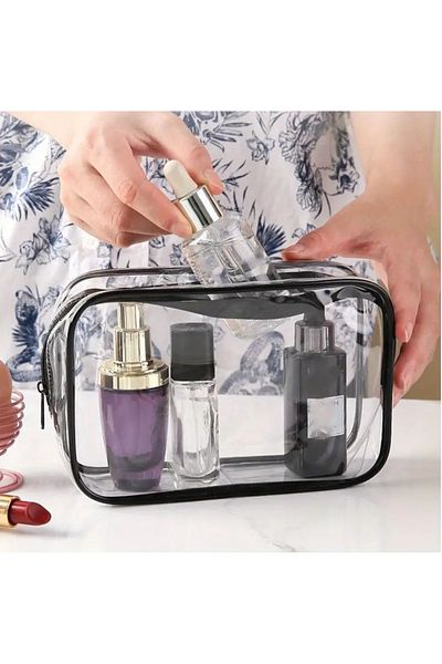 Boldy Geanta de ingrijire personala - Geanta de machiaj transparenta rezistenta la apa-Ganta cosmetica-Ganta organizatoare 15x10 cm.