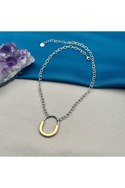 Opia Takı & Aksesuar قلادة نسائية من الفولاذ الذهبي والفضي بلونين