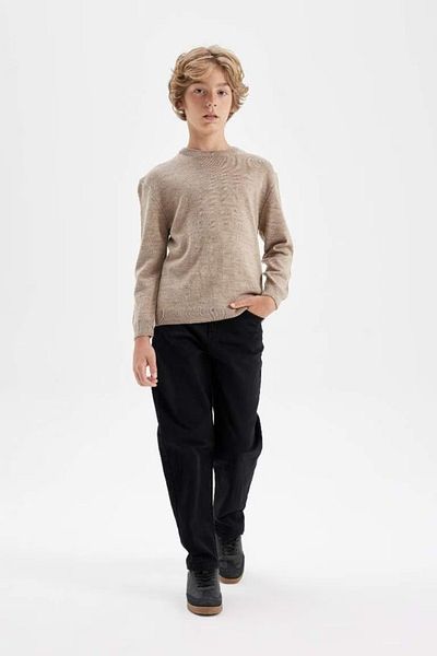 DeFacto Boy's Beige Crew Neck Basic Plain Knitwear Sweater A4992A824Wn