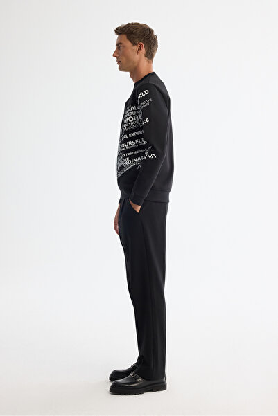 Avva Erkek Siyah Bisiklet Yaka Pamuklu Baskılı Regular Fit Sweatshirt A42Y1285