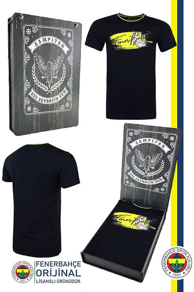 Fenerbahçe Αδειτωμένο μπλουζάκι Navy Blue Crew Neck - Με Ξύλινο κουτί δώρου
