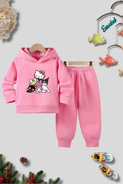 Evomind Unisex My Melody Kuromi Hello Kity Σετ παιδική αθλητική φόρμα με κουκούλα