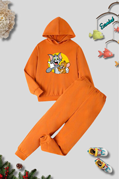 Evomind Unisex Σετ παιδικές φόρμες με κουκούλα με στάμπα Tom and Jerry