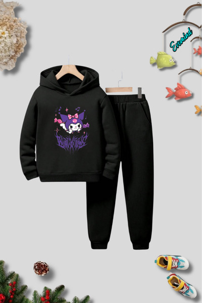 artı4 Unisex Purple Kuromi Printed Hooded Children's Tracksuit Set