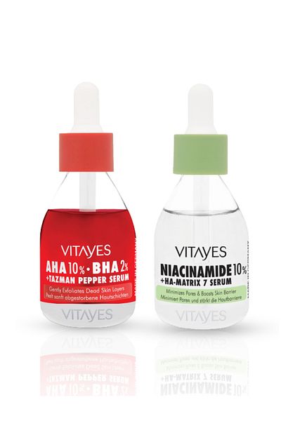 VITAYES Niacinamide 10% and Hyaluronic Acid Serum Aha 10% Bha 2% Red Peeling Serum Skin Care Set