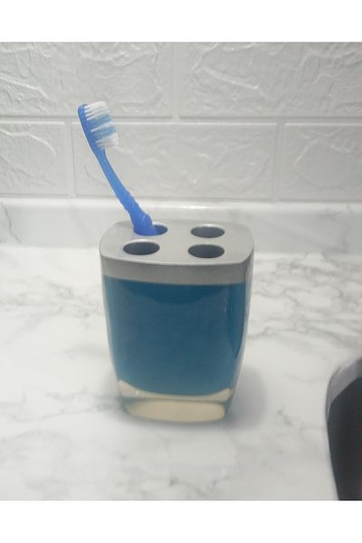 Bosphorus TOOTHBRUSH GRAY BLUE POLYRESIN 8X4X11CM BATHROOM SET