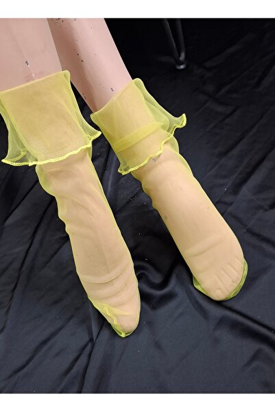 es moda shop Лимонена салса - къси дантелени чорапи, набрани