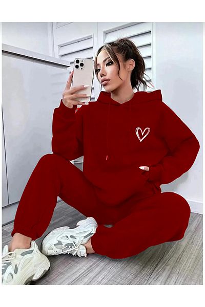 Modern Moda Tracksuit Set Sweatshirt Jogger - Printed Oversize 3 Thread Raster Hooded