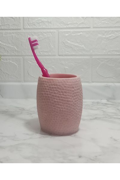 Bosphorus TOOTH BRUSHER, HOLIDAY PINK Honeycomb Patterned POLYRESSIN 8X8X10CM 400ML BATH SET