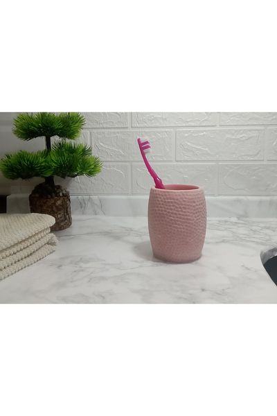 Bosphorus TOOTH BRUSHER, HOLIDAY PINK Honeycomb Patterned POLYRESSIN 8X8X10CM 400ML BATH SET
