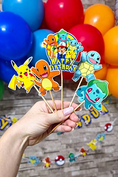 PEKSHOP Pokemon Konsept Kürdan Süsleri Cupcake Süsleri Lüks Büyük Boy 10lu Paket