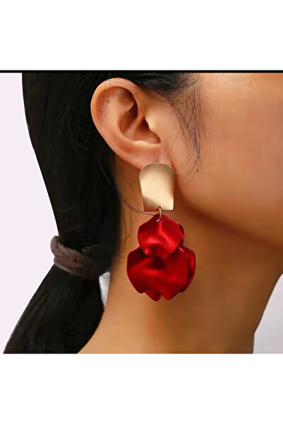 POSEİDONS JEWELLERY Şarap Kırmızısı Akrilik Vintage Gül Yapraklı Çiçek Küpe