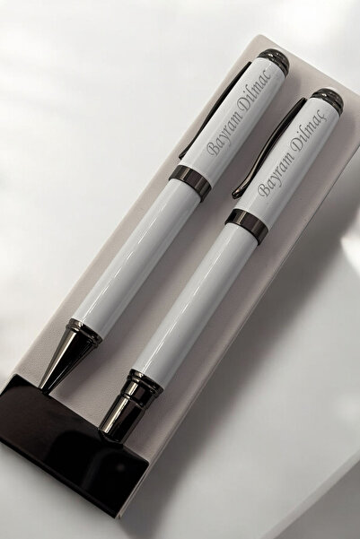 tusah Metalik Roller ve Tükenmez Kalem Beyaz İsme Özel