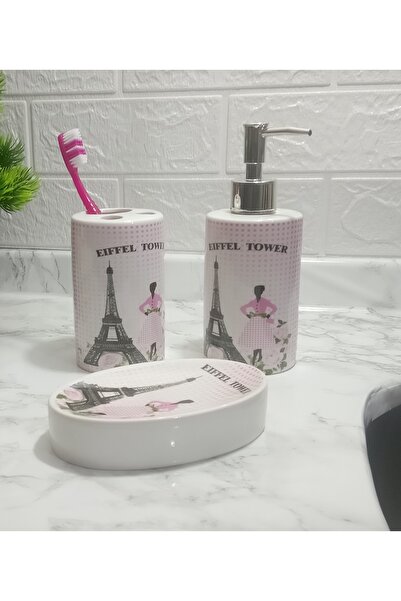 Bosphorus Seramik 3 Lü Banyo Seti Eyfel Kulesi Model 20x20x10cm