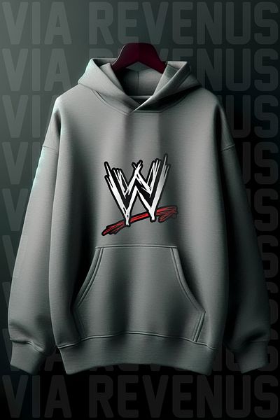 Vordevia WWE American Wrestling Printed - Φούτερ με κουκούλα καγκουρό με ράστερ, φαρδιά εφαρμογή με 3 νήματα