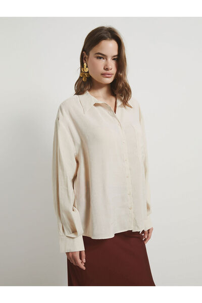 LC Waikiki Ekru Poplin Kadın Gömlek