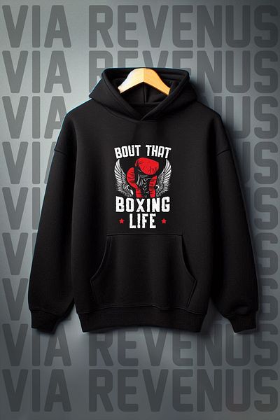 Vordevia Hanorac cu glugă, cu buzunar cangur, cu 3 fire, cu imprimeu Boxing Life