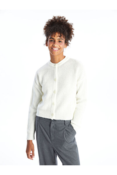 LC Waikiki Ecru Crew Neck Women's Knitwear Cardigan