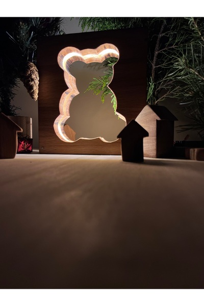 Ayıcık Motifli Dekoratif Aydınlatma Ve Gece Lambası El Yapımı Ahşap Led Işık