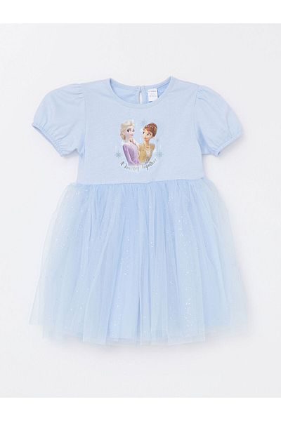 LC Waikiki Crew Neck Short Sleeve Elsa Printed Baby Girl Dress