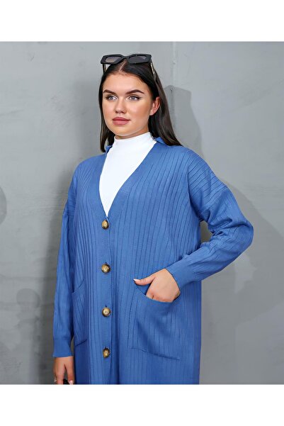 Bracha Model cu nervuri Decolteu în V Model confortabil de buzunar Tricotaj lung Cardigan