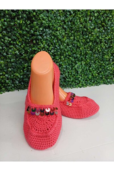 Begonya Ev Tekstili El Örgüsü Keçe Tabanlı Patik
