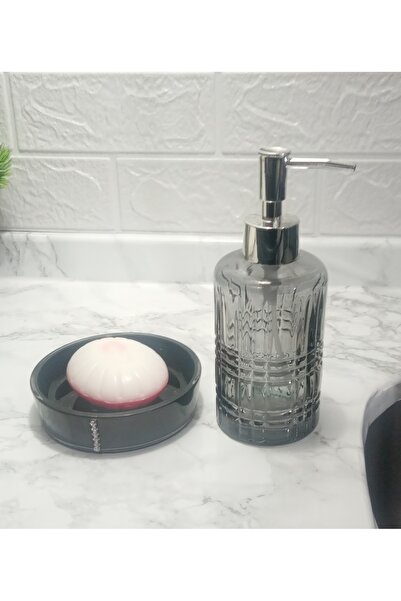 Genel Markalar Sıvı Sabunluk Ve Sabunluk 2 Li Banyo Seti Gri Siyah
