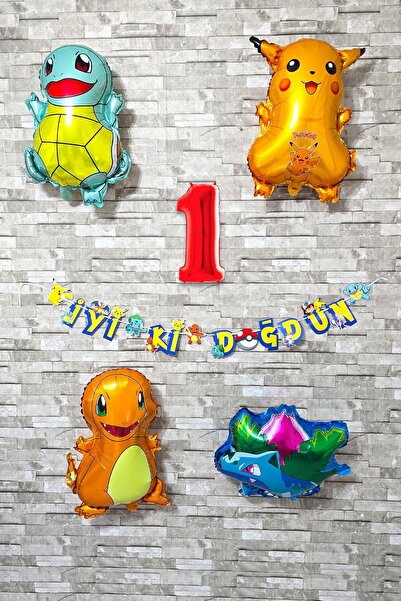 PEKSHOP Pokemon Temalı Doğum Günü Parti Seti Pakemon Figürleri Balonlu Yaş Do...