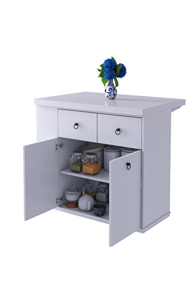 moka park avm Şahin Ada Mutfak Masası Kapaklı Çekmeceli Çok Amaçlı Beyaz