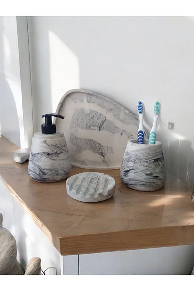 Trust Stone Σετ τουαλέτας μπάνιου 4 τεμαχίων με μαρμάρινο σχέδιο