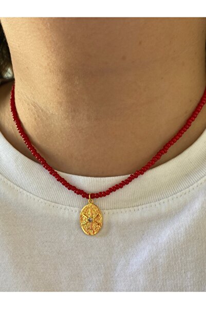 ATELİERGONCA MİNİMAL TASARIM KIRMIZI CAM BONCUK KOLYE