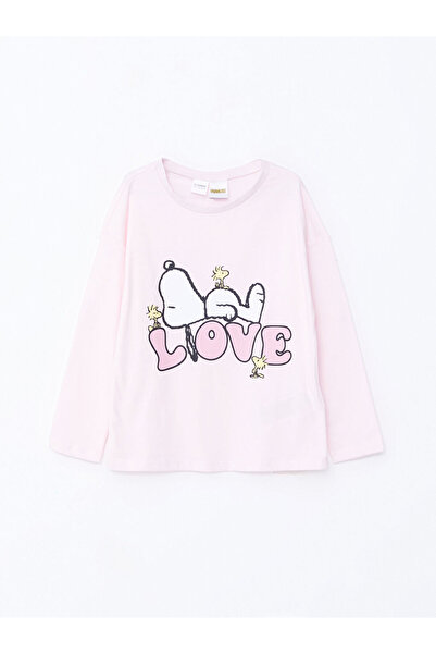 LC Waikiki Pink Crew Neck Printed Long Sleeve Girls Pajama Set